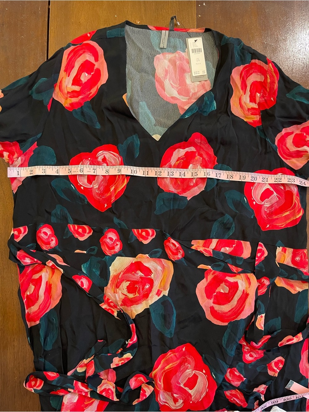 NWT Anthropologie Floral Faux Wrap Flutter Midi Dress in Black and Pink - Picture 4 of 7
